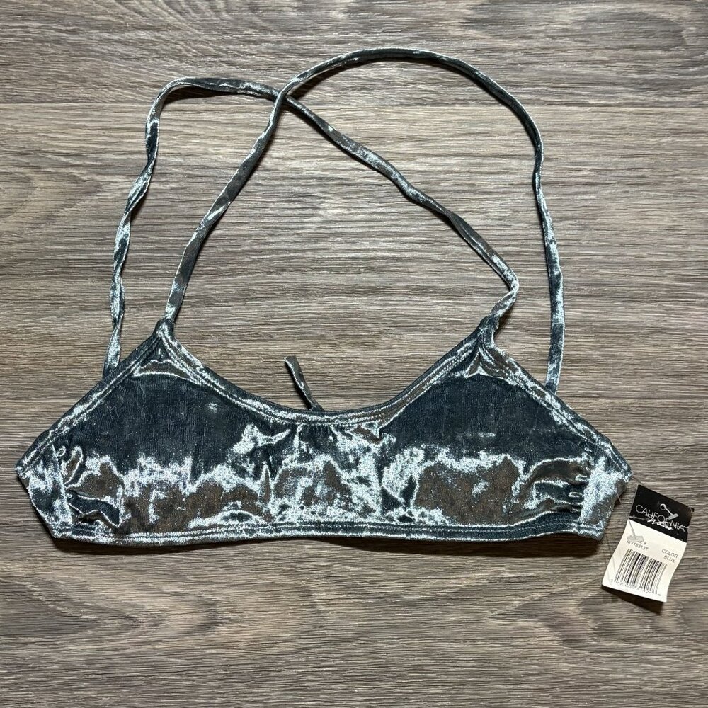California Waves Velvet Swim Bikini Top Small Gray Adjustable Strappy NEW